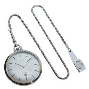 Vintage Omega De Ville Manual Mechanical Pocket Watch Cal 613 w/ Original Chain!